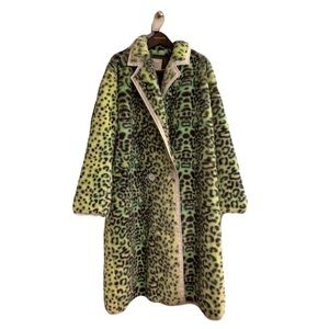 SUPER SOFT Lime Green Cheetah Print Faux Fur Winter Coat